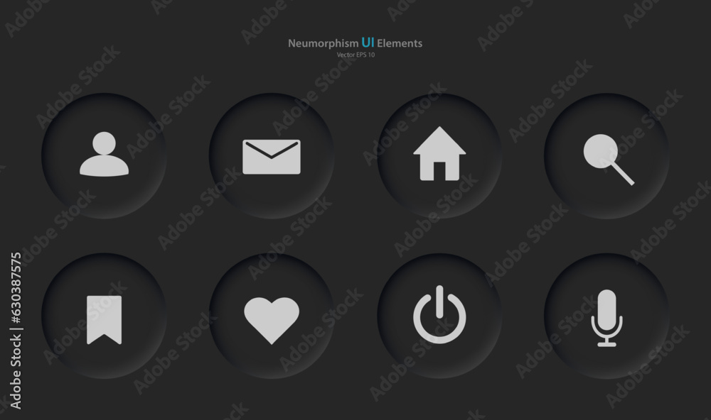 Poster collection of buttons for mobile devices in the style of neumorphism, ui, ux. a set of user interfac