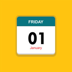 january 01 friday icon with yellow background, calender icon