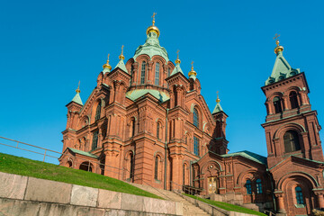 Fototapeta na wymiar Uspenski Cathedral at Katajanokka in Helsinki, Finland