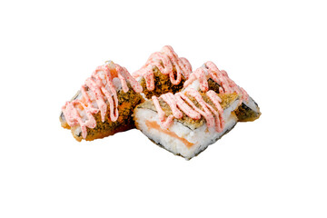 sushi isolated on the white. Sushi Rolls, Japanese foods, maki isolated background. Perfect for using in food commercial, menu, poster design.