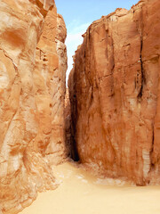 Colored canyon with sandstone rocks. Egypt, desert, Sinai Peninsula, Nuweiba, Dahab. Beautiful curved limestone stones.