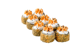 sushi isolated on the white. Sushi Rolls, Japanese foods, maki isolated background. Perfect for using in food commercial, menu, poster design.