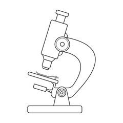 Microscope vector illustration in flat style, consisting of outline, transparent, laboratory equipment, logo, icon.