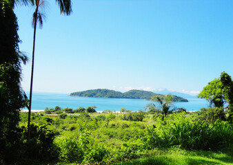 Obraz premium Beautiful landscape, paradise, view, forest, blue sea, tropical nature, island. Relax, vacation, holiday, happy, peace. Beach in Paraty, Rio de Janeiro, Brazil