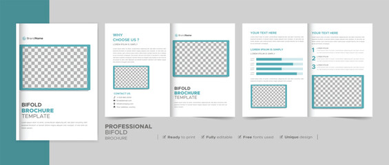 Corporate Bi-fold Brochure Template, Catalog, Booklet Template Design. Fully Editable.	