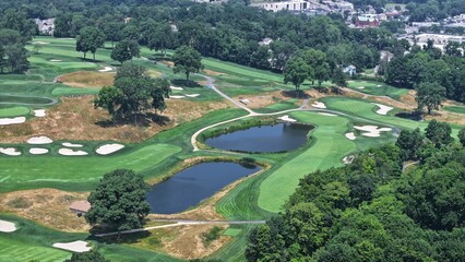 Aerial shot of a golf course in Hartsdale, New York.