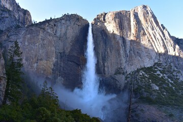 View of Yosemite Falls, the highest waterfall in Yosemite National Park, California