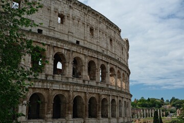 Fototapeta premium Majestic stone amphitheatre, with intricate arches, pillars, and columns in Rome, Italy
