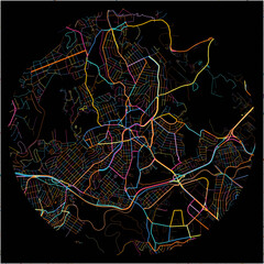 Colorful Map of Contagem with all major and minor roads.