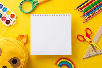 Attract attention from parents and educators alike with top-down image of blank notepad page...