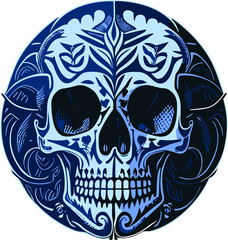 Blue Skull in Circle.