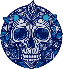 Blue Skull in Circle.