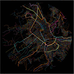 Colorful Map of Pasto with all major and minor roads.