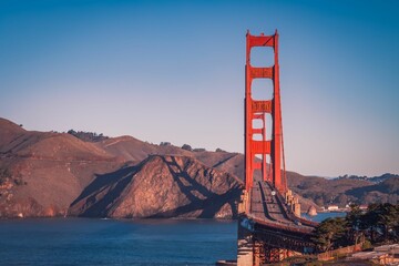 Stunning stock photo features a picturesque view of the iconic Golden Gate Bridge