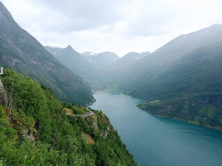 Scenic view of Geiranger fjord, Norway.