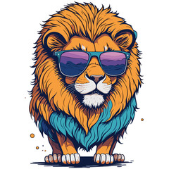 Cool Lion wearing Sunglasses. Funny cute lion cartoon on transparent background (PNG). Generative AI