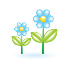 3D Flower Blossom Flora Plant Icon. Eco Sustainability Environmental Concept. Glossy Glass Plastic Color. Cute Realistic Cartoon Minimal Style. 3D Render Vector Icon UX UI Isolated Illustration.