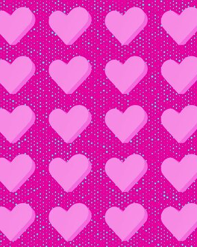 Trendy animated background with blinking dots and a grid of elegant 3D rotating pink hearts on a pink background - seamless loop - POST 1080x1350