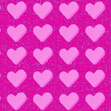 Trendy animated background with blinking dots and a grid of elegant 3D rotating pink hearts on a pink background - seamless loop - SQUARE