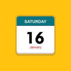 january 16 saturday icon with yellow background, calender icon