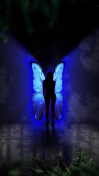 Magical Butterfly Background, a sexy woman dances in a mesmerizing ambience - Seamless loop - VERTICAL 1080 x 1920
