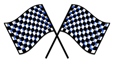 Motorsport chequered flag illustration in black and white and blue for racing events