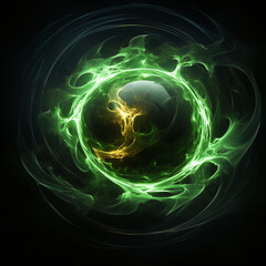Obraz premium abstract circular flow of green energy against black background