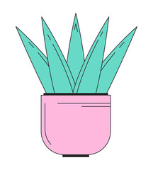 Aloe potted plant flat line color isolated vector object. Potted shrub. Succulent aloe houseplant. Editable clip art image on white background. Simple outline cartoon spot illustration for web design