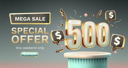 Coupon special voucher 500 dollar, Check banner special offer. Vector illustration