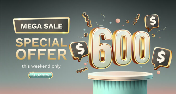 Coupon special voucher 600 dollar, Check banner special offer. Vector illustration