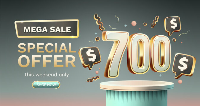 Coupon special voucher 700 dollar, Check banner special offer. Vector illustration