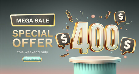 Coupon special voucher 400 dollar, Check banner special offer. Vector illustration