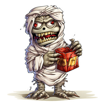 grumpy mummy holding red box clip art preview