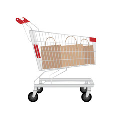 Shopping Cart or Shopping Trolley with Bags. Shopping Concept. Vector Illustration. 