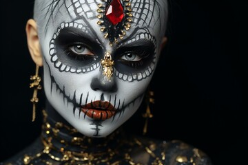 Halloween scary makeup female portrait. Scary woman. 