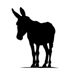 Black silhouette of a donkey isolated on white background. vector logo of a mule. black icon of a horse. vector illustration of a john.