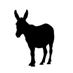 Black silhouette of a donkey isolated on white background. vector logo of a mule. black icon of a horse. vector illustration of a john.