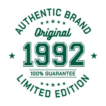 Authentic brand. Original 1992. Limited Edition. Authentic T-Shirt Design. Vector and Illustration.