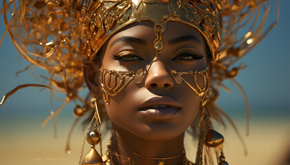 African woman wearing gold close up 