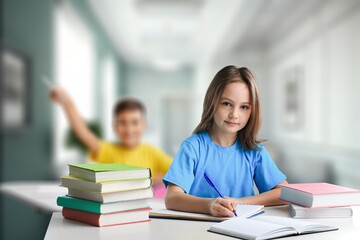 Learning school student in classroom background