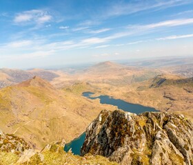 View from the ascent to the summit of Yr Wyddfa in Snowdonia, Wales on a sunny day