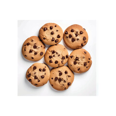 cookies with chocolate drops on white background
