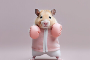 Artwork magazine imagination picture of funky hamster wear sport costume suit boxer gloves made...