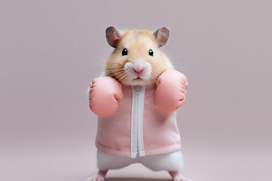 Artwork magazine imagination picture of funky hamster wear sport costume suit boxer gloves made with generative ai visual effect
