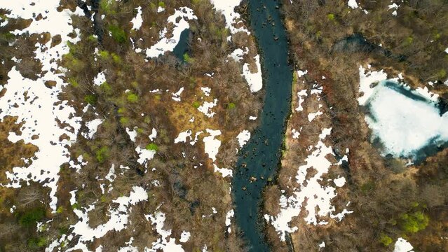 4K drone video of snowy Norwegian valley town of Boyum.