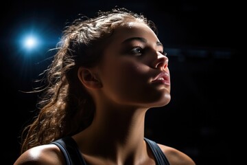 Girld Basketball Player Standsa Black Background . Girl Basketball Player, Organizational Skills, Team Building, Practice Session, Strength Conditioning, Determination, Diet Nutrition
