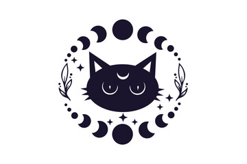 Black Magic Cat Illustration Design in Vector.