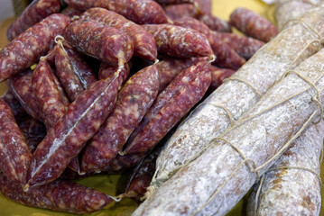 selection of sausages and salami, typical Italian delicatessen