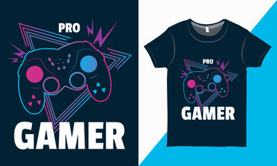 Pro Gamer Gaming T-shirt Design Vector Illustration, Modern Game Console Line Art T-shirt