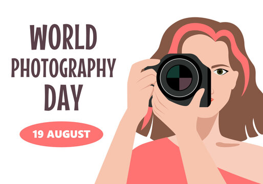 Photographer girl vector illustration isolated on white background. Image for the day of the photographer. Conceptual photos, professions. World photography day